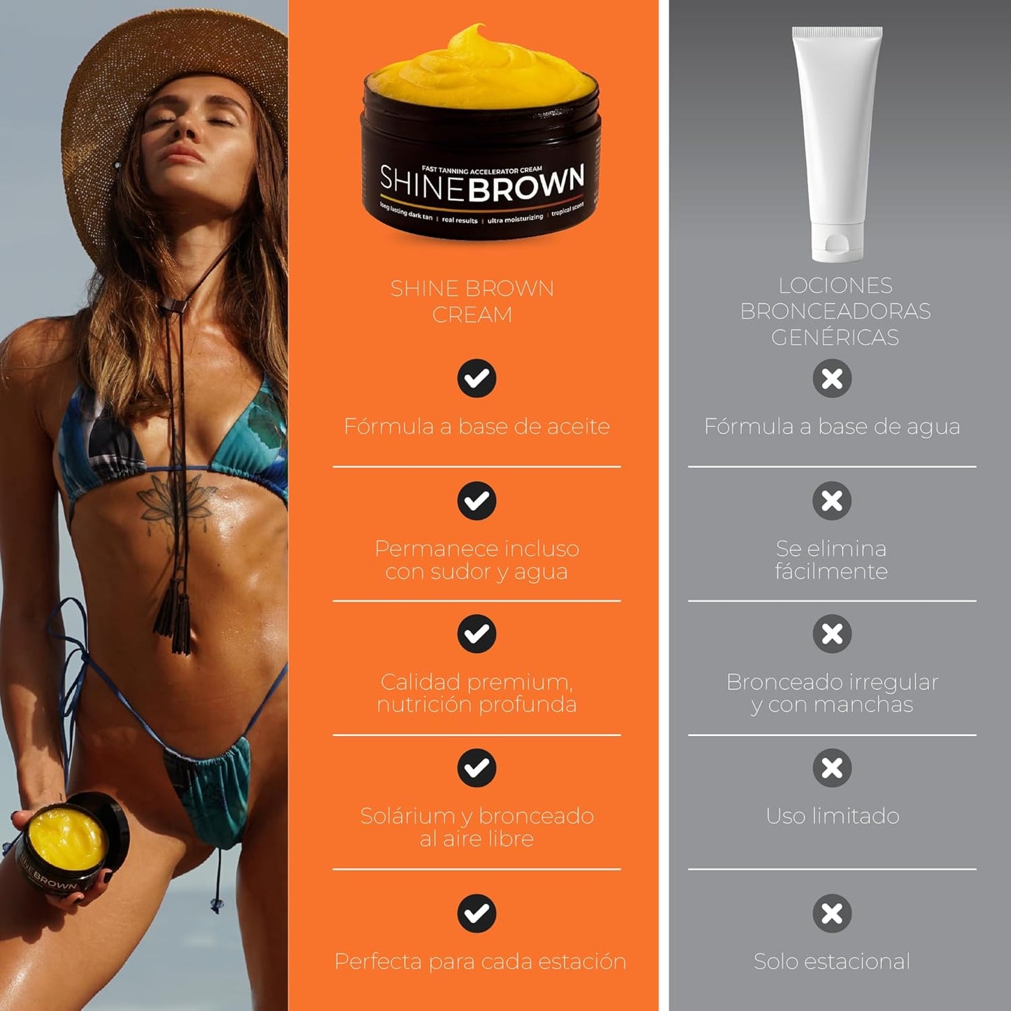 Acelerador de Bronceado SHINE BROWN. Broncéate desde tu Primer Día. Ebook de Regalo.