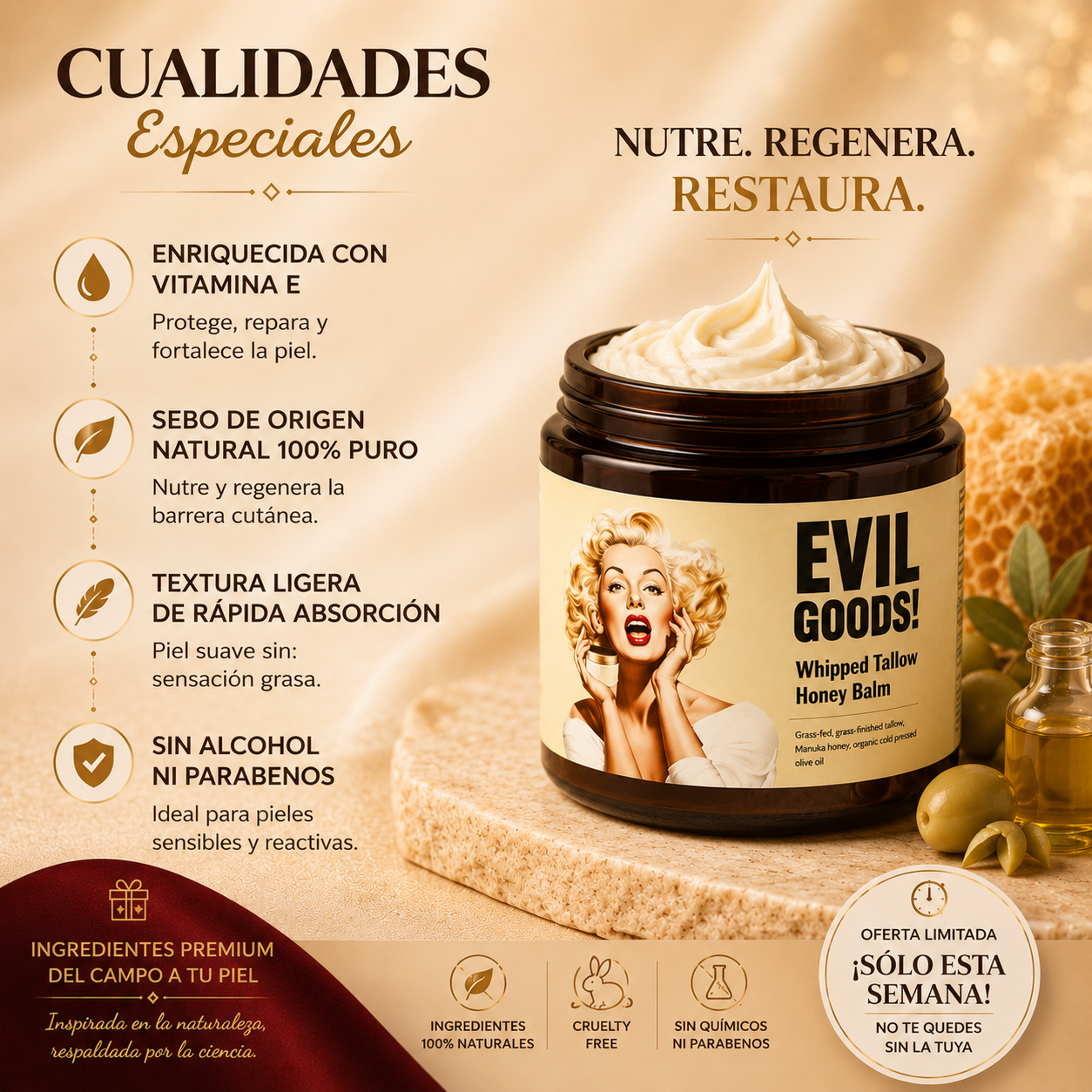 Crema Hidratante Evil Goods 100% Natural  1 + 1 GRATIS