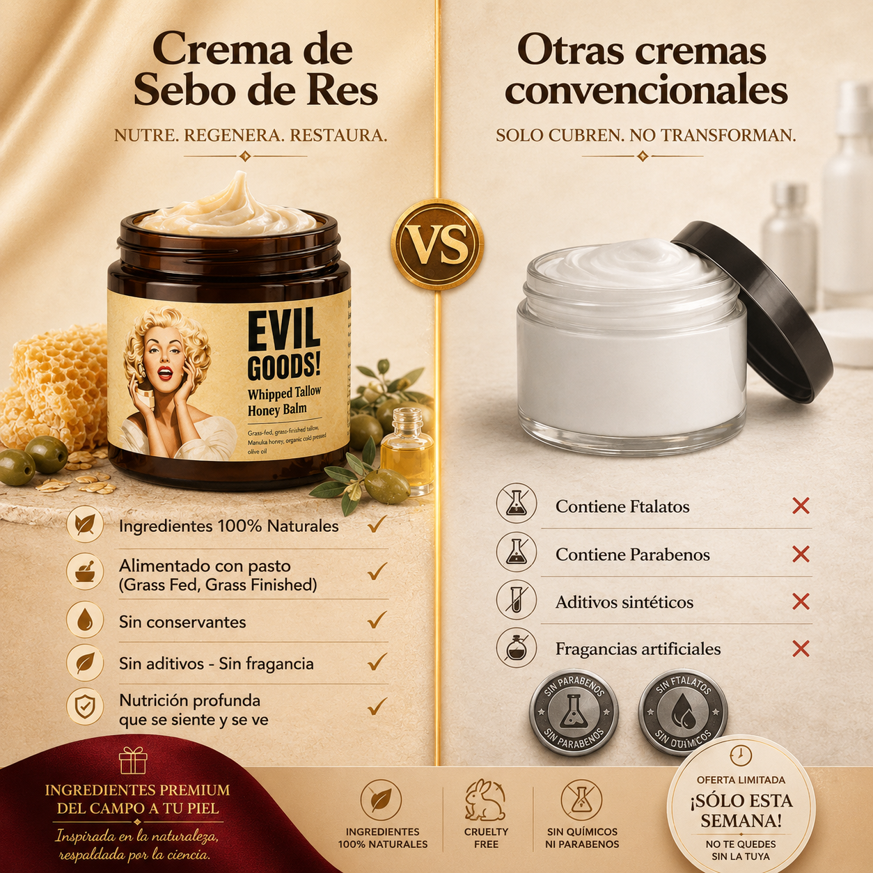 Crema Hidratante Evil Goods 100% Natural  1 + 1 GRATIS