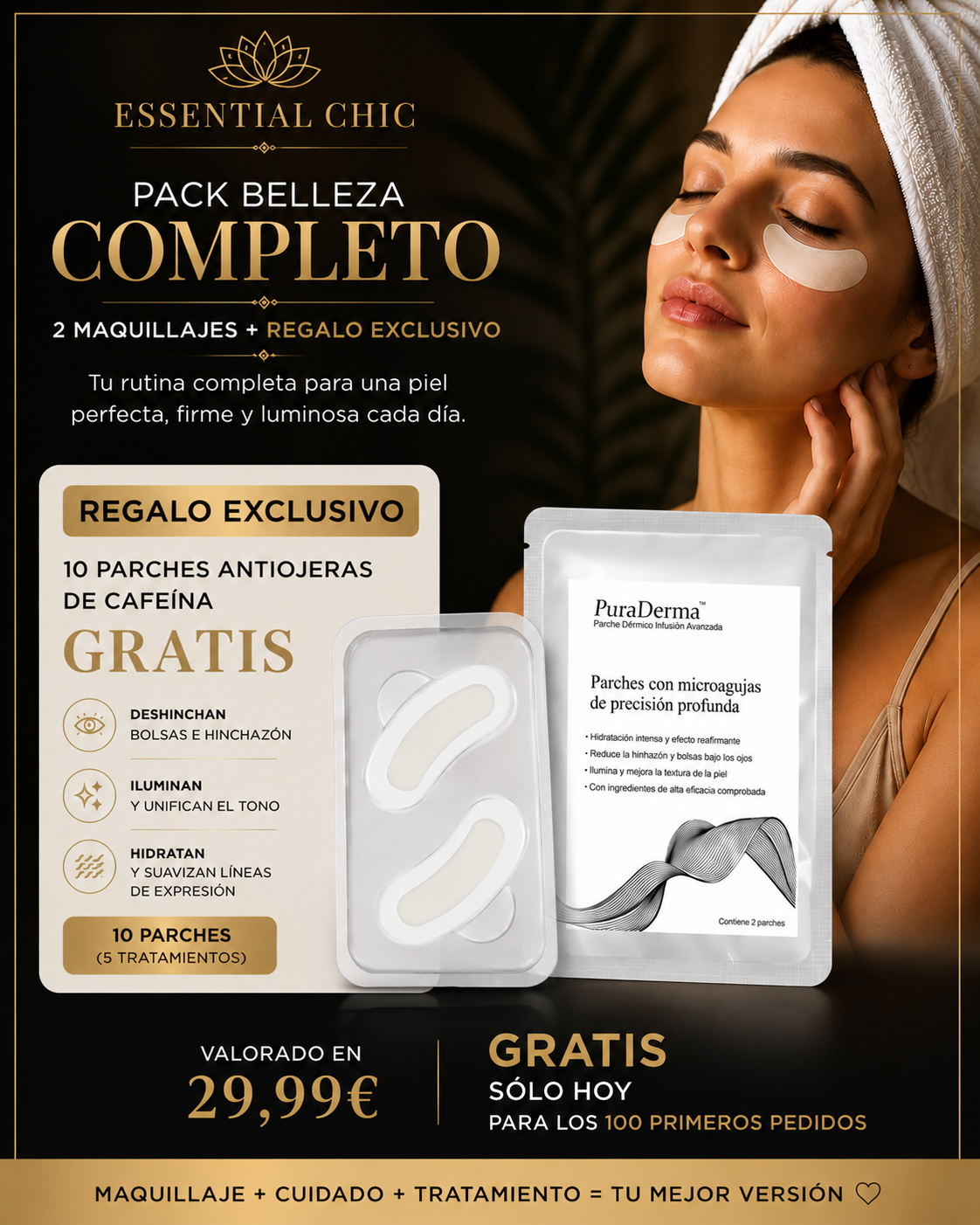 Pack TVLV Belleza Completo: 2 Maquillajes Antiedad TVLV que se Adaptan a tu Tono y Parches Antiojeras de Cafeína de Regalo